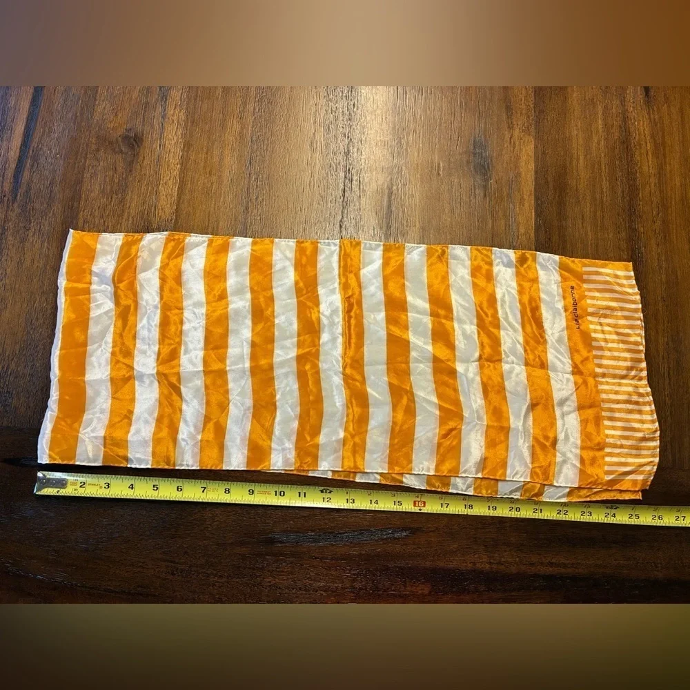 Liz Claiborne Silk Orange and White Striped Scarf
